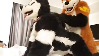 Аниматоры в костюмах волков трахаются в гей порно